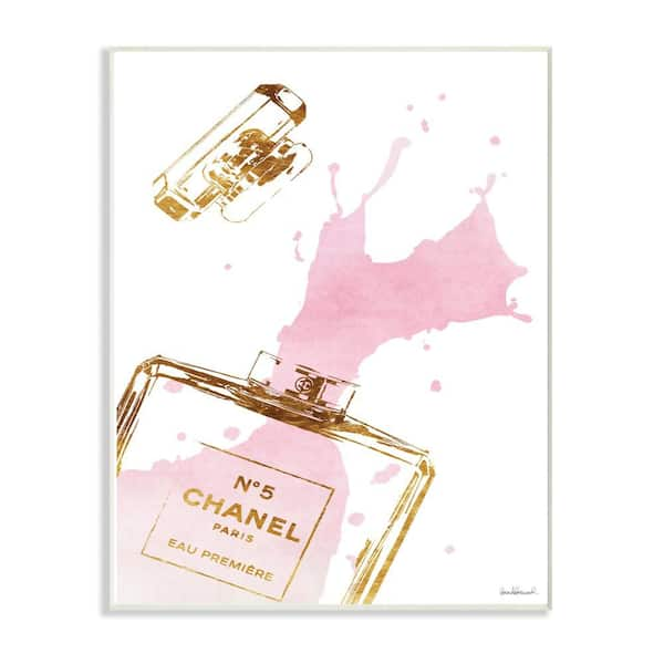 Stupell Industries 12.5 in. x 18.5 in. "Glam Perfume Bottle Splash Pink Gold" by Amanda Greenwood Printed Wood Wall Art