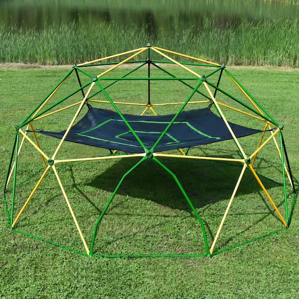 Bon Furni 13 ft. Yellow Outdoor Climbing Dome Freestanding Play with Hammock