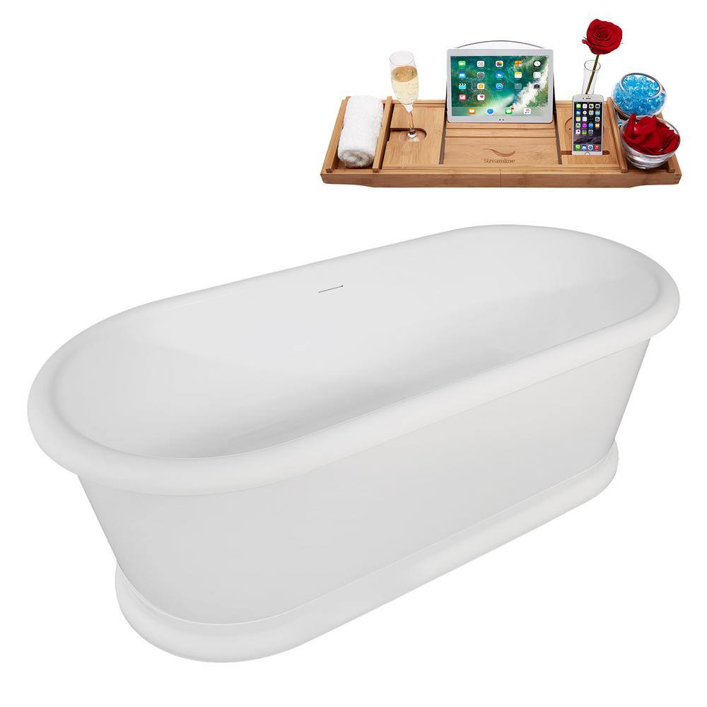 71'' Glossy White Acrylic Freestanding Soaking Tub with Brushed Gold Trim