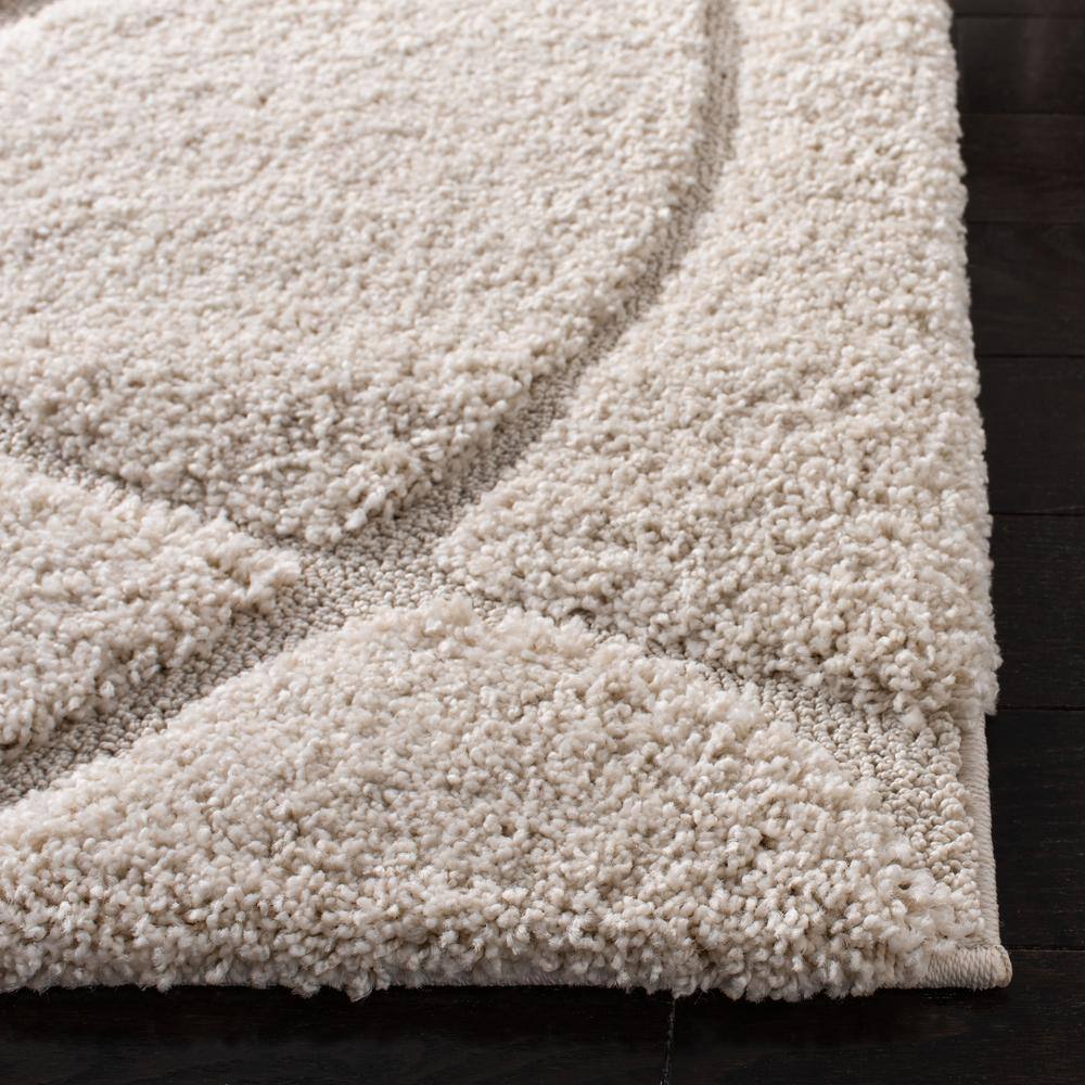 Cream Beige Rectangular Shag 6' x 9' Synthetic Rug