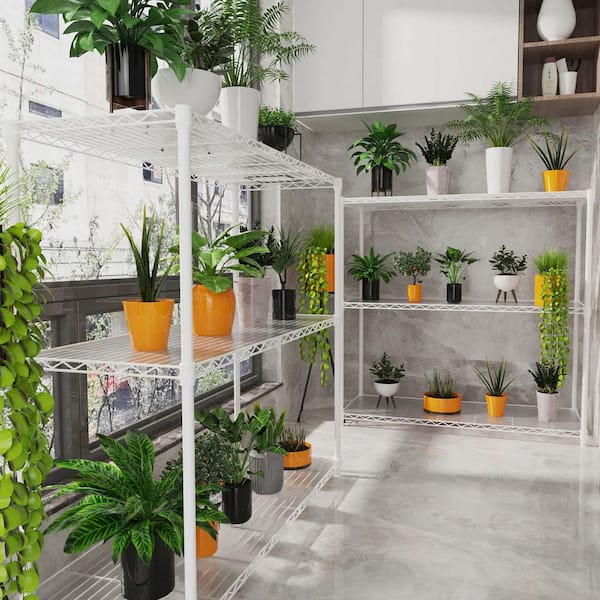 3-Tier White Iron Wire Shelving Unit Plant Stand Metal 1050 lbs