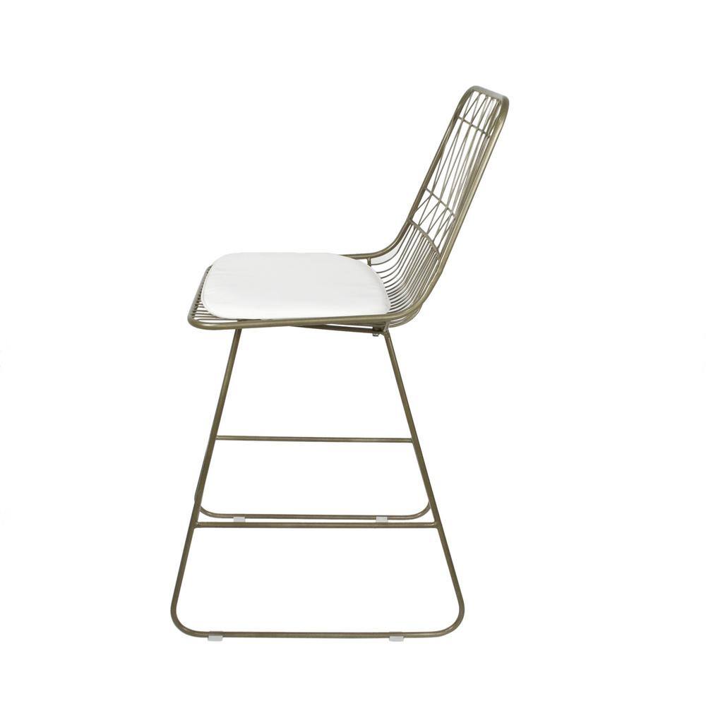 Set of 2 Light Brass Iron Counter Stools with Ivory Cushions