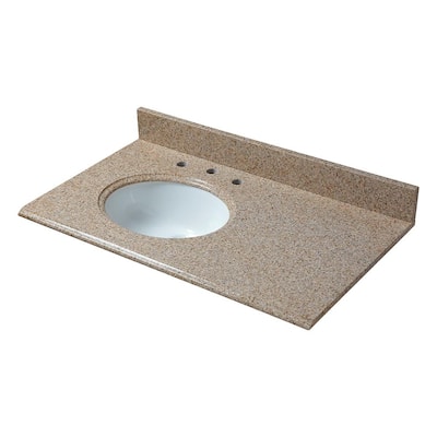 37 in. W Granite Vanity Top in Beige with Offset Left Bowl and 8 in. Faucet Spread