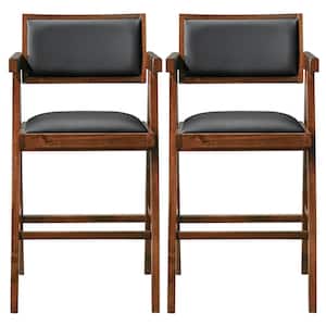 Madison 26 in. Black High Back Wood Counter Stool with Vegan Leather Seat Set of 2