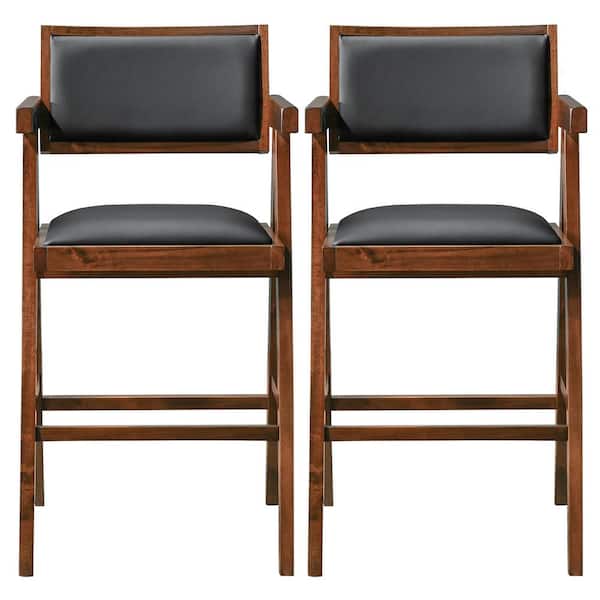 Ashcroft Furniture Co Madison 26 in. Black High Back Wood Counter Stool with Vegan Leather Seat Set of 2