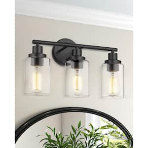 13.6 in. 3-Light Black Bathroom Vanity Light With Clear Shade