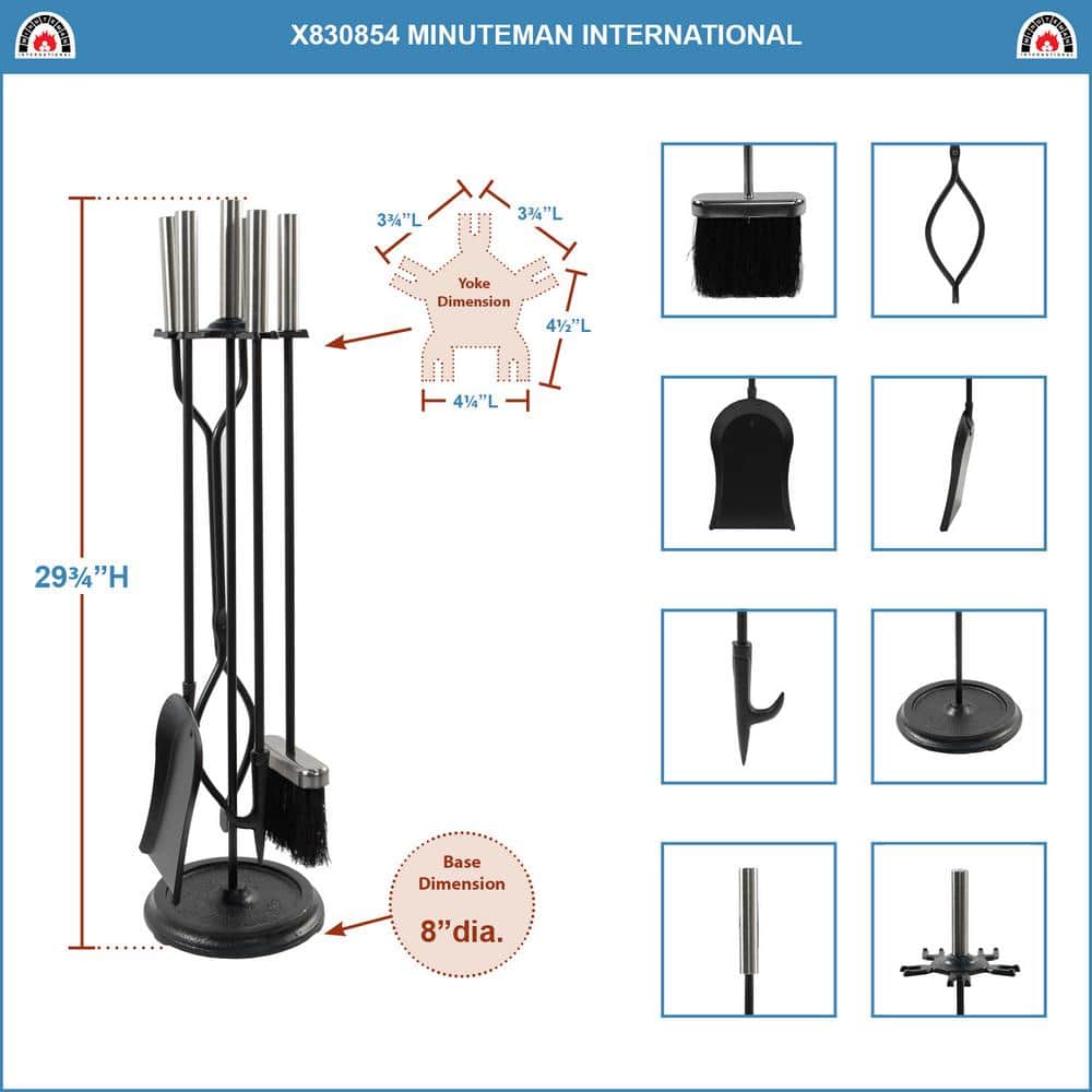 30" Black and Chrome Neoclassic Fireplace Tool Set with Round Base