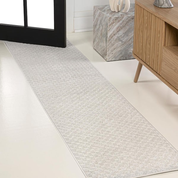 Finn High-Low Modern Minimalist Checkered Monotone Ivory/Cream 2 ft. x 8 ft. Indoor/Outdoor Runner Rug