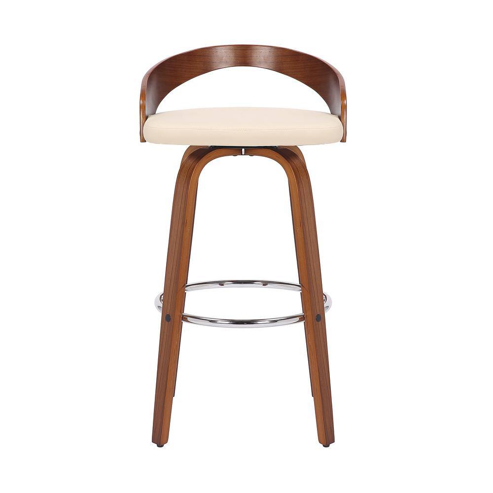 Cream Faux Leather and Walnut Wood Swivel Bar Stool, 30"