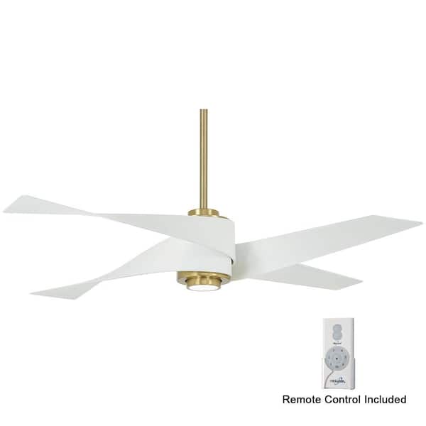 MINKA-AIRE Artemis IV 64 in. Integrated LED Indoor Soft Brass and Flat White Ceiling Fan with Light and Remote Control