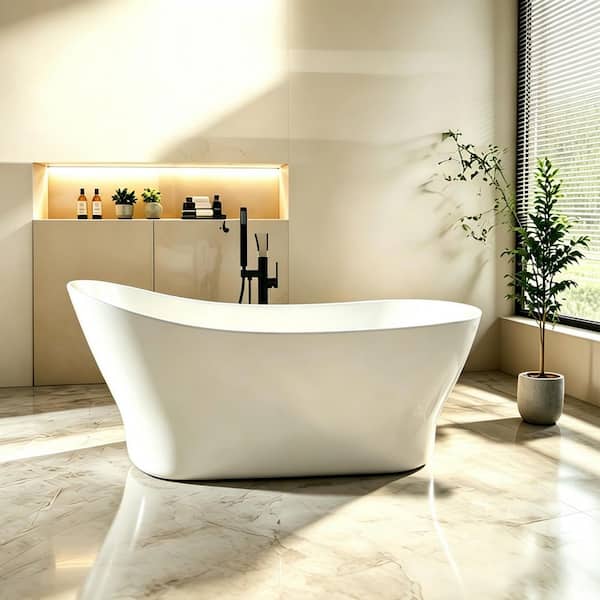 59 in. Acrylic Classic Design Single Slipper Freestanding Bathtub Soaking Tub with cUPC Certificated in White