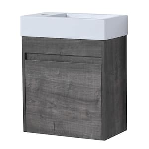 SEM 18 in. W x 10 in. D x 23 in . H Floating Small Bath Vanity in Grey with Concealed Handle and White Ceramic Sink Top