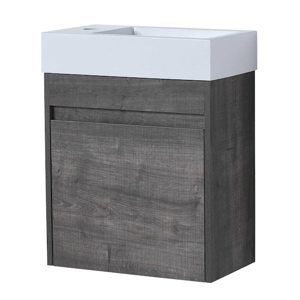 MYCASS SEM 18 in. W x 10 in. D x 23 in . H Floating Small Bath Vanity in Grey with Concealed Handle and White Ceramic Sink Top
