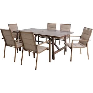 Atlas 7-Piece Steel Outdoor Dining Set for 6 w/ Padded Sling Chairs and 74 in. x 40 in. Trestle Table, Weather Resistant