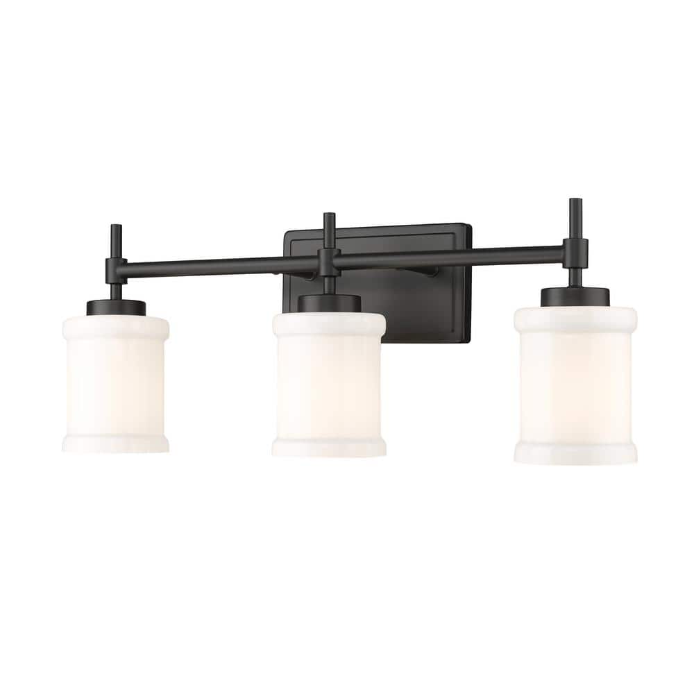 Cadoc 23.5 in. 3-Light Matte Black Vanity-Light with Gloss Opal Glass Shade