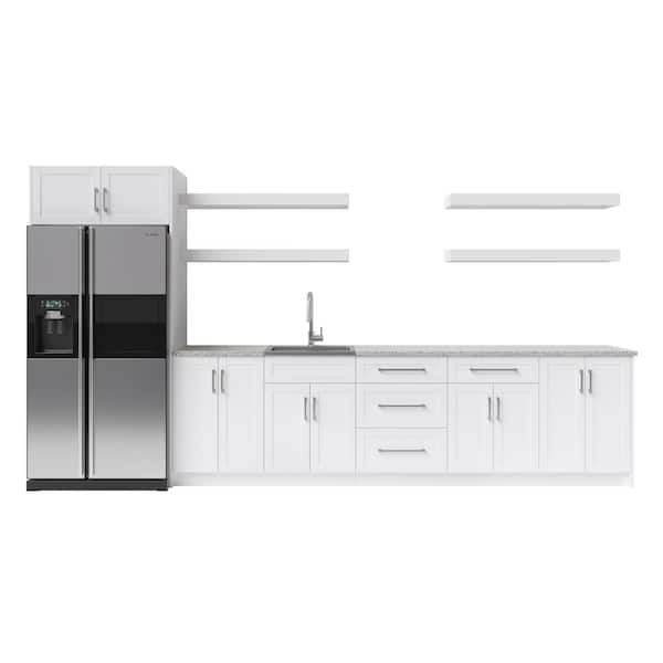 NewAge Products Home Kitchen White Particle Board Shaker Stock 14-Piece Kitchen Cabinet Set (159.01 in. x 84 in. x 25.5 in.)