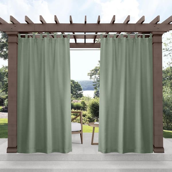 EXCLUSIVE HOME Cabana Seafoam Solid Light Filtering 54 in. x 108 in. Hook and Loop Tab Top Indoor/Outdoor Curtain Panel (Set of 2)