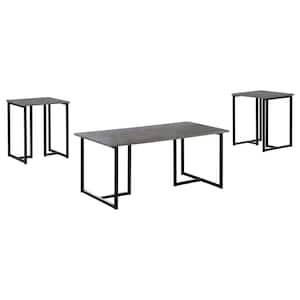 Nyla 42 in. W Weathered Gray and Black Rectangle Metal Occasional Coffee Table Set (3-Piece)