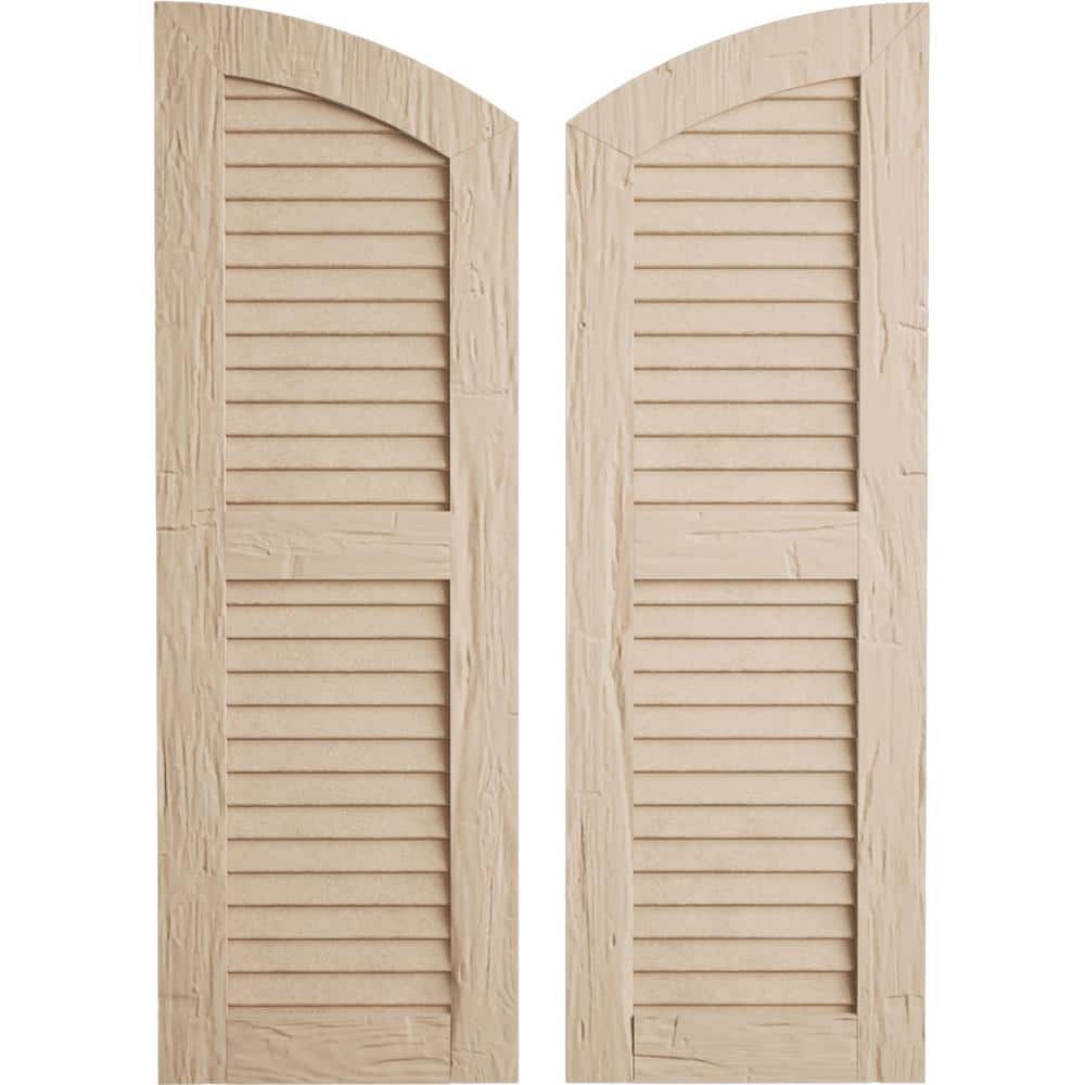 "15"" x 74"" Timberthane Polyurethane Hand Hewn 2-Equal Louvered with Elliptical Top Faux Wood Shutters Pair in Primed" price history on PriceWatchPro