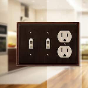 Rhodes 3 Gang 2-Toggle and 1-Duplex Metal Wall Plate - Aged Bronze