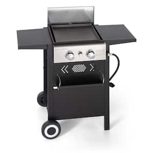 2 Burner Propane Flat Top Gas Grill and Griddle Combo in Black