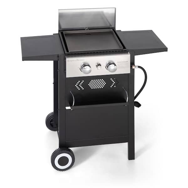 PHI VILLA 2 Burner Propane Flat Top Gas Grill and Griddle Combo in Black