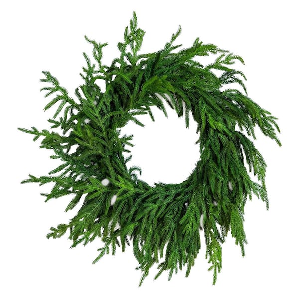24 in. Artificial Real Touch Norfolk Island Pine Wreath with Natural Look