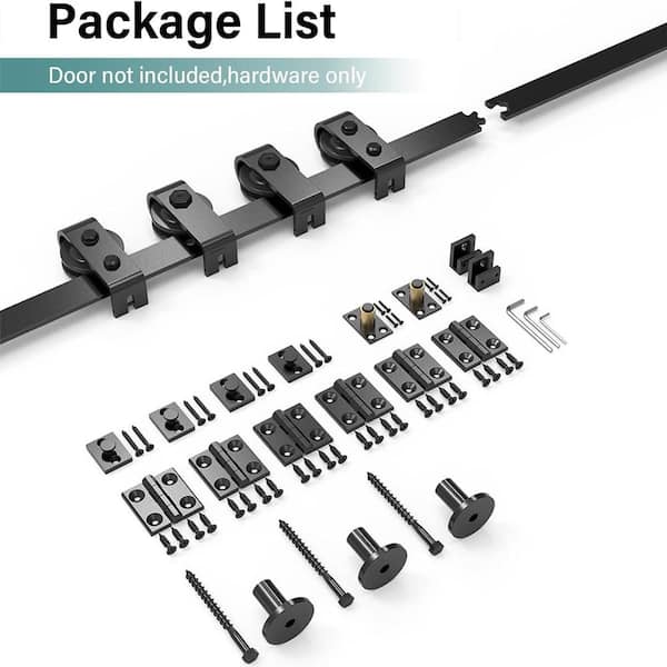 WINSOON 4 ft. /48 in. J Shape Frosted Black Top Mount Bi-Fold Sliding Barn Door Hardware Track Kit for 4-Doors