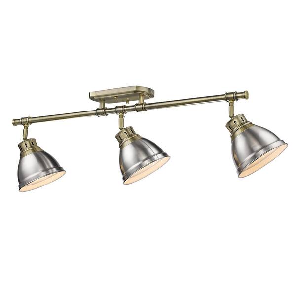 Golden Lighting - Duncan 6.5 in. 3-Light Aged Brass Semi-Flush Mount with Silver Shade and No Bulbs Included
