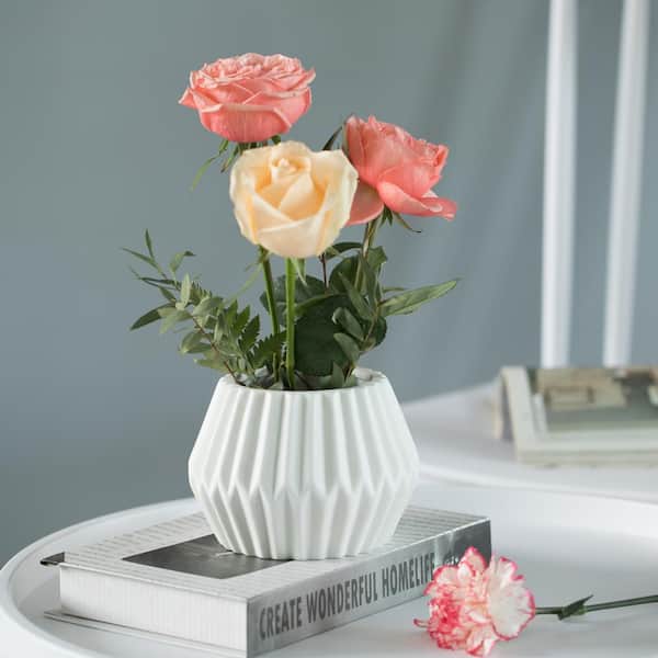 Modern Geometric Vase White Ceramic Decor Contemporary Flower Decorative Large 