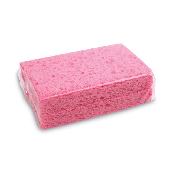 Small Cellulose Sponge, 3 3/5 x 6 1/2 in., 9/10 in. Thick, Pink, (2-Pack),  (24-Packs/Carton)