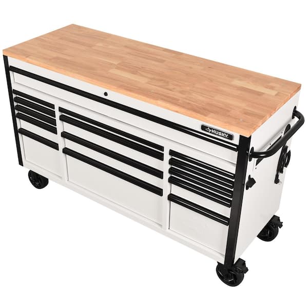 Husky - Tool Storage 61 in. W x 23 in. D Heavy Duty White Mobile Workbench Tool Chest
