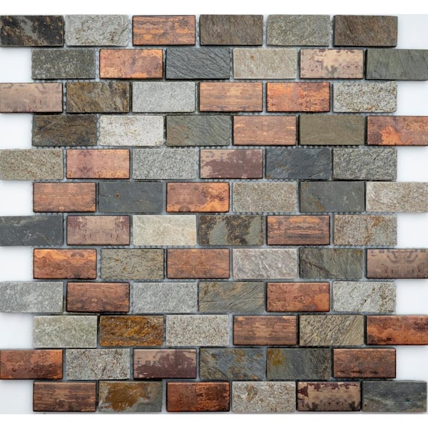 HOUSE OF MOSAICS Dylan Multi Brown Backsplash 3.93 in. x 4.33 in. Brick Earth Tone Stone Glass Mosaic Wall Tile Sample (0.11 sq. ft./Ea)