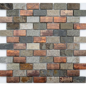 Dylan Multi 11.61 in. x 11.69 in. Brick Matte Earth Tone Brown Stone Glass Mosaic Wall Tile (8.48 sq. ft./Case)