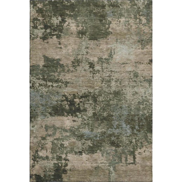 Mayfield Premium Machine Washable Abstract AMF2366 Olive 5 ft. x 7 ft. 6 in. Area Rug