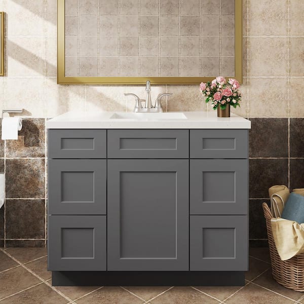 Hausvita 42 in. W x 21 in. D x 34.5 in. H in Shaker Grey Plywood Ready to Assemble Floor Vanity Sink Base Kitchen Cabinet