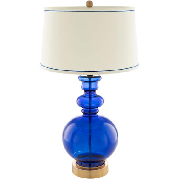 Artistic Weavers Swinton 29.5 in. Blue Indoor Table Lamp with Off-White Barrel Shaped Shade