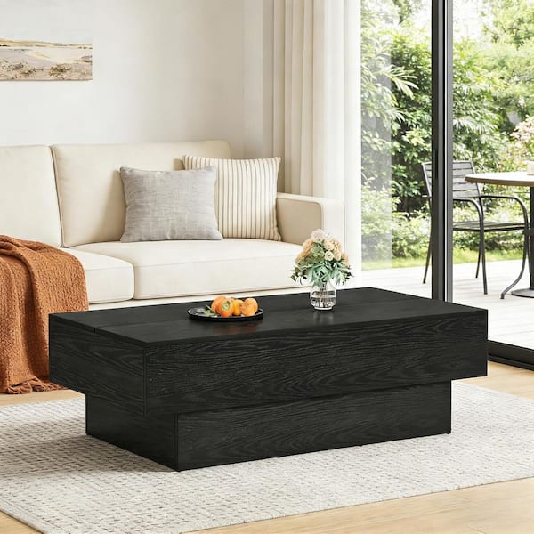 Allan 55 in. Black Rectangle MDF Coffee Table, Vintage Center Table for Living Room, Office Reception
