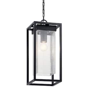 Mercer 1-Light Black Outdoor Porch Hanging Pendant Light with Clear Seeded Glass (1-Pack)
