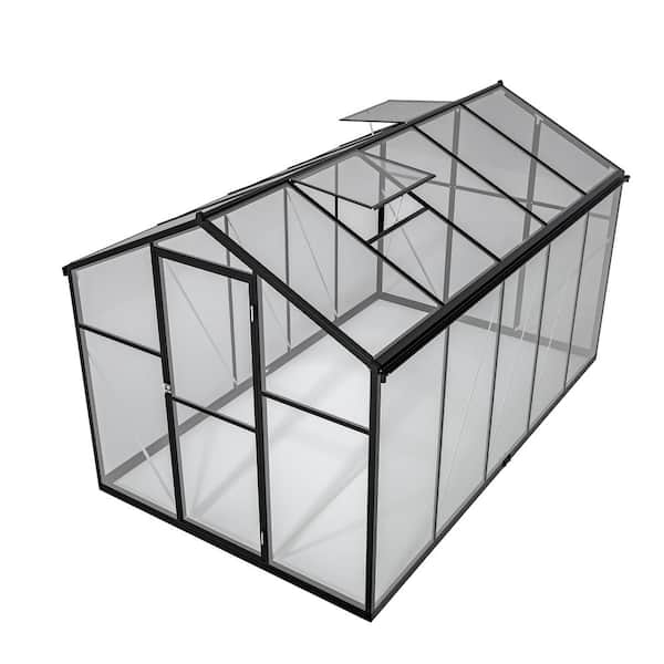 Unbranded 6 x 10 ft. Outdoor Aluminum Planter Greenhouse Kit-Walk-in Garden Greenhouse w/ Lockable Door Adjustable Roof Vent