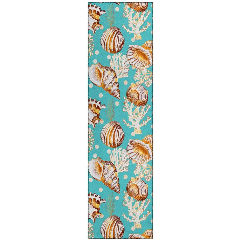 Surfside Aqua 2 ft. 3 in. x 7 ft. 6 in. Geometric Indoor/Outdoor Area Rug