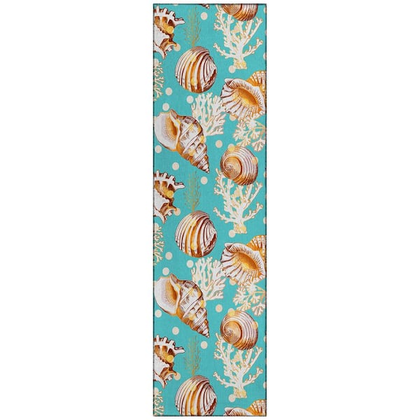 Addison Rugs Surfside Aqua 2 ft. 3 in. x 7 ft. 6 in. Geometric Indoor/Outdoor Area Rug