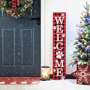 42 in. H Wooden Plaid Pet Welcome Porch Sign