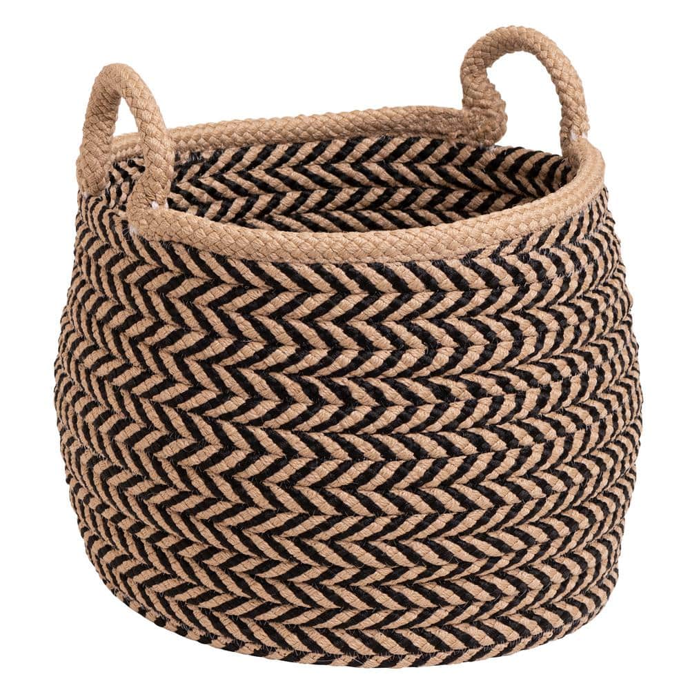 Preve 18 in. x 18 in. x 17 in. Taupe and Black Round Polypropylene Braided 