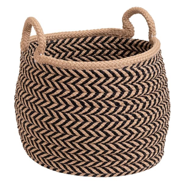 Colonial Mills Preve 18 in. x 18 in. x 17 in. Taupe and Black Round Polypropylene Braided Basket