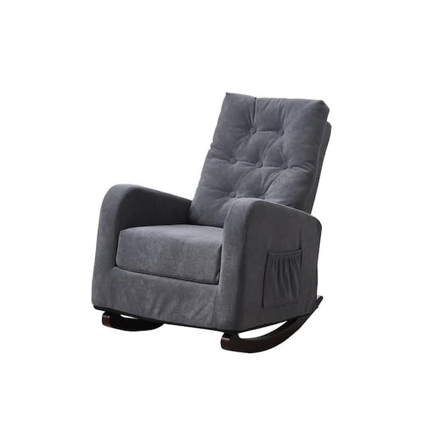 URTR Gray Velvet Fabric Rocking Chair Folding Sofa Japanese Tatami Leisure Chair Rocker Armchair Reclining Lazy Sofa