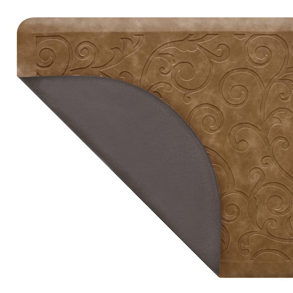Clarance Beige 17.5 in. x 48 in. Floral Synthetic Kitchen Mat