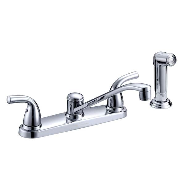 Glacier Bay Builders 2-Handle Standard Kitchen Faucet with Side Sprayer and Deck Plate in Chrome
