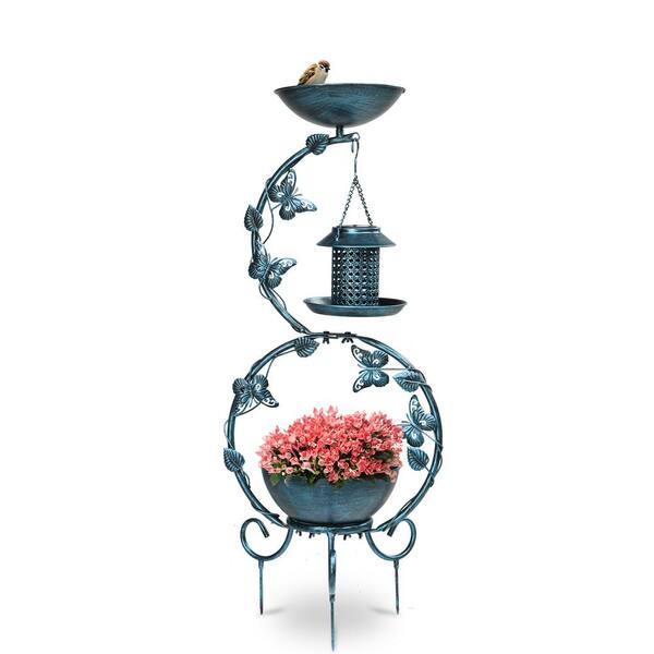 Karl home 37.8-Inch Outdoor Bird Bath with Flower Planter Pedestal