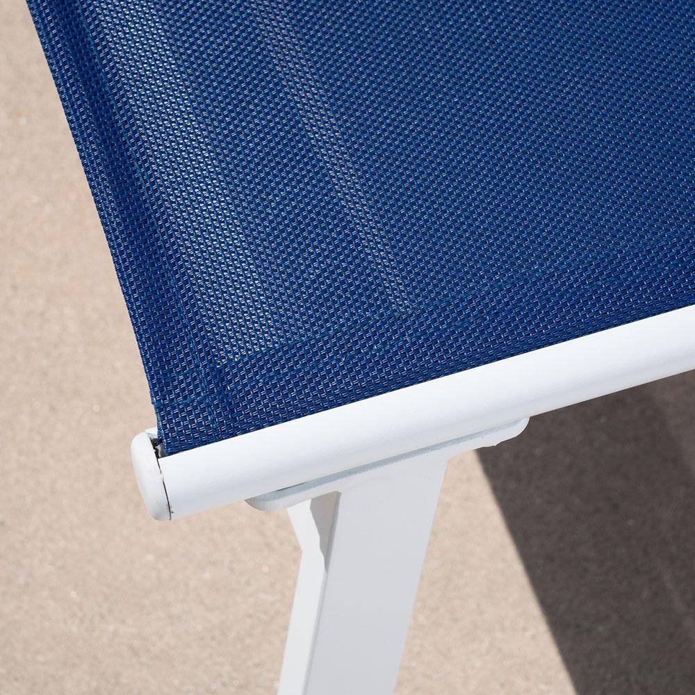 Harper White/Navy Aluminum Frame Outdoor Sling Chaise Lounger